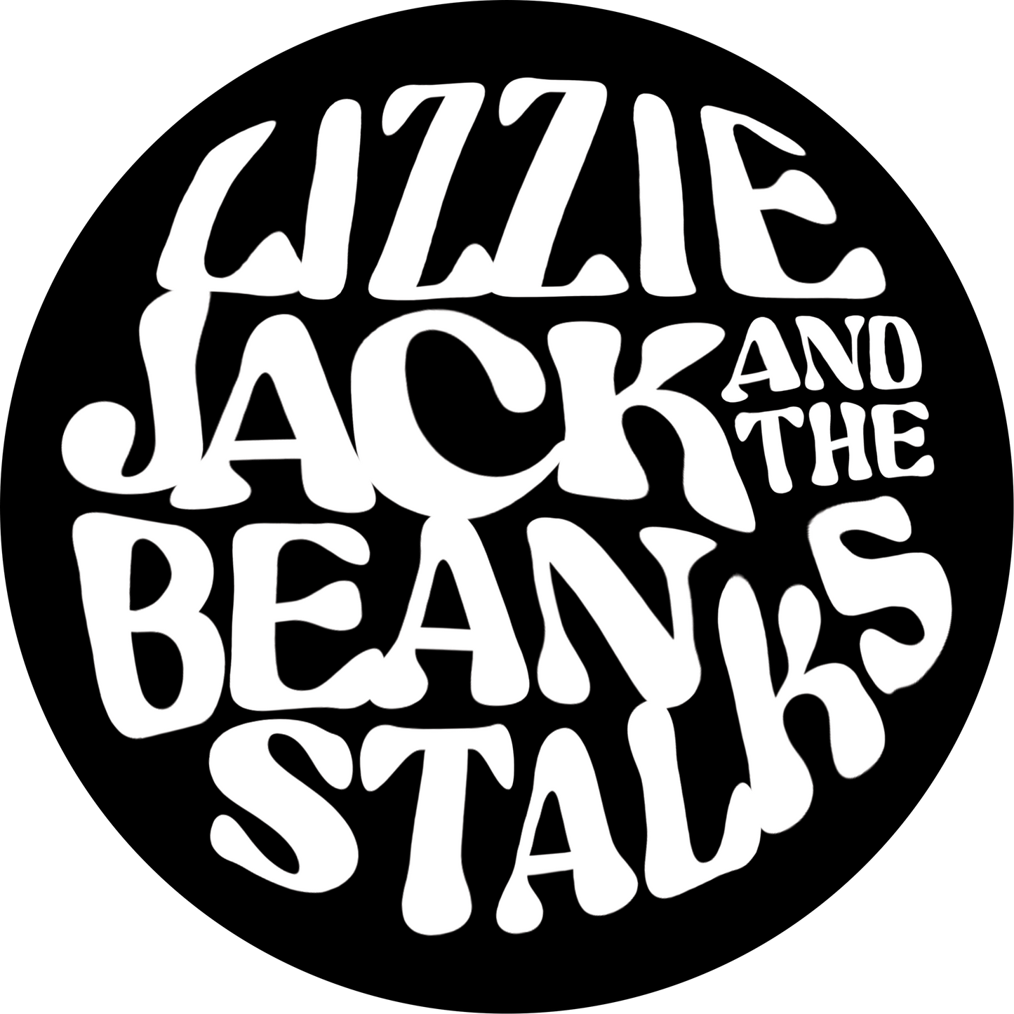 Circular logo with 'Lizzie Jack and the Beanstalks' text in white on a black background
