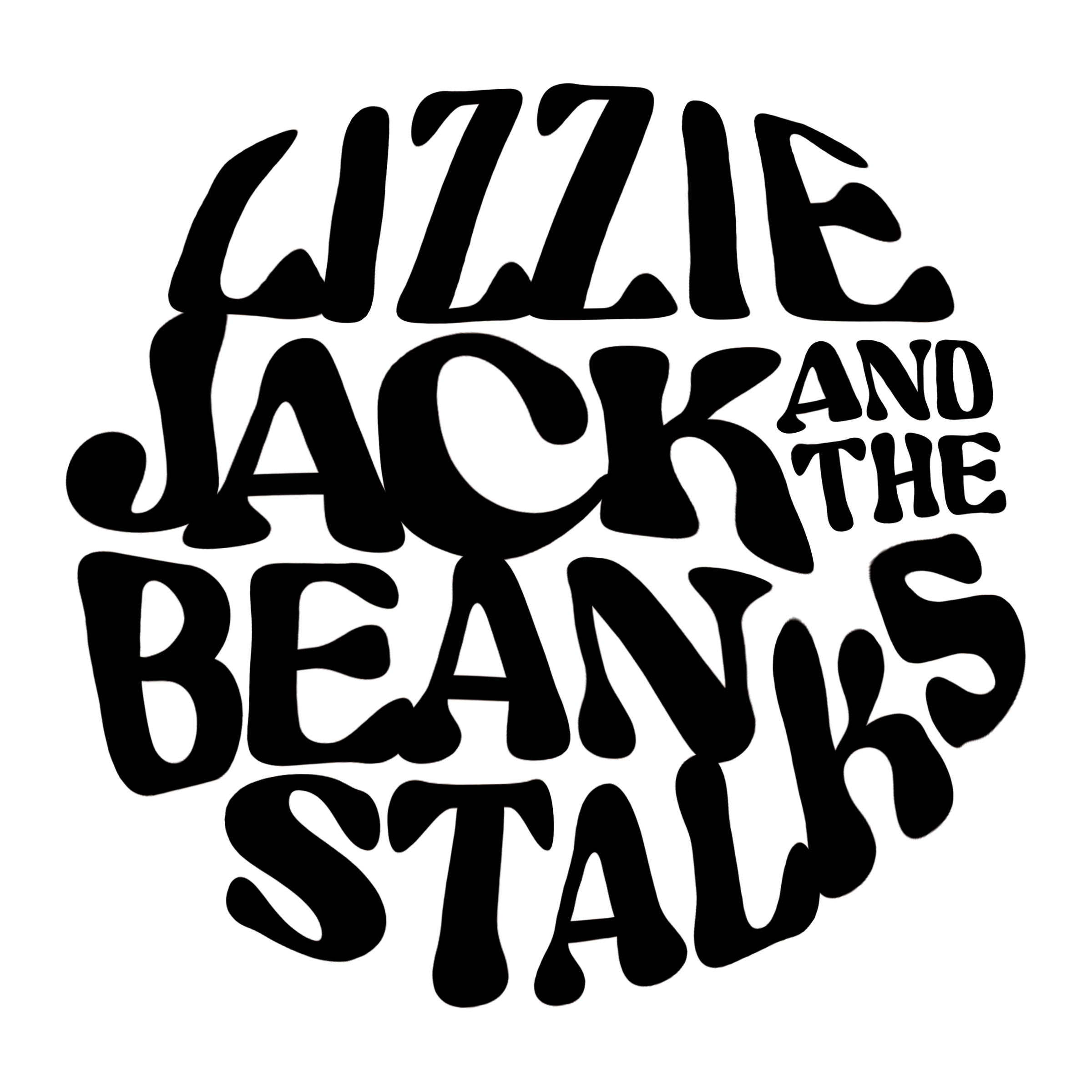 Black text 'Lizzie Jack and the Beanstalks' on a white background