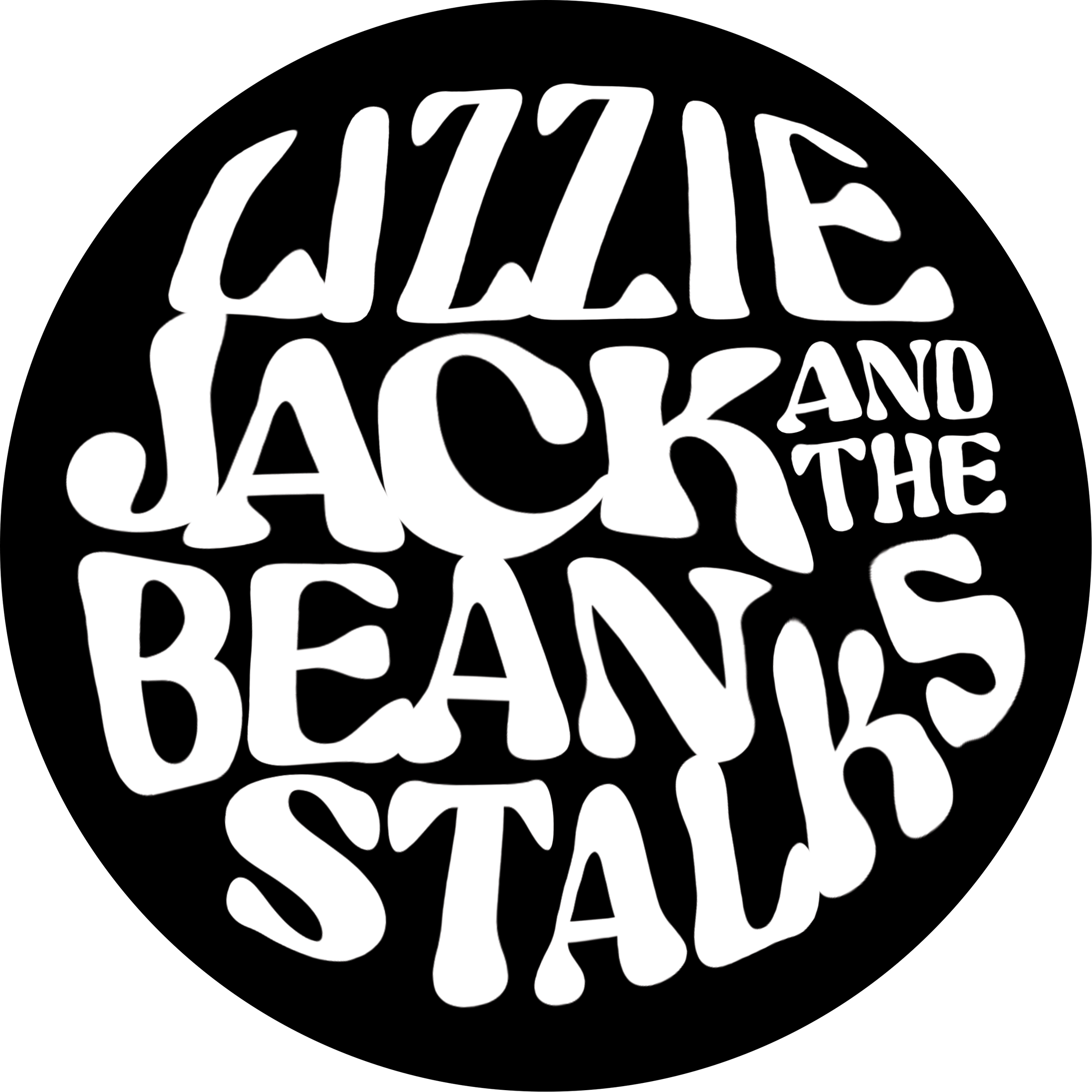 Circular logo with 'Lizzie Jack and the Beanstalks' text in white on a black background