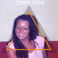 Person with a triangular overlay and 'Pyramid Scheme' text on a textured wall background