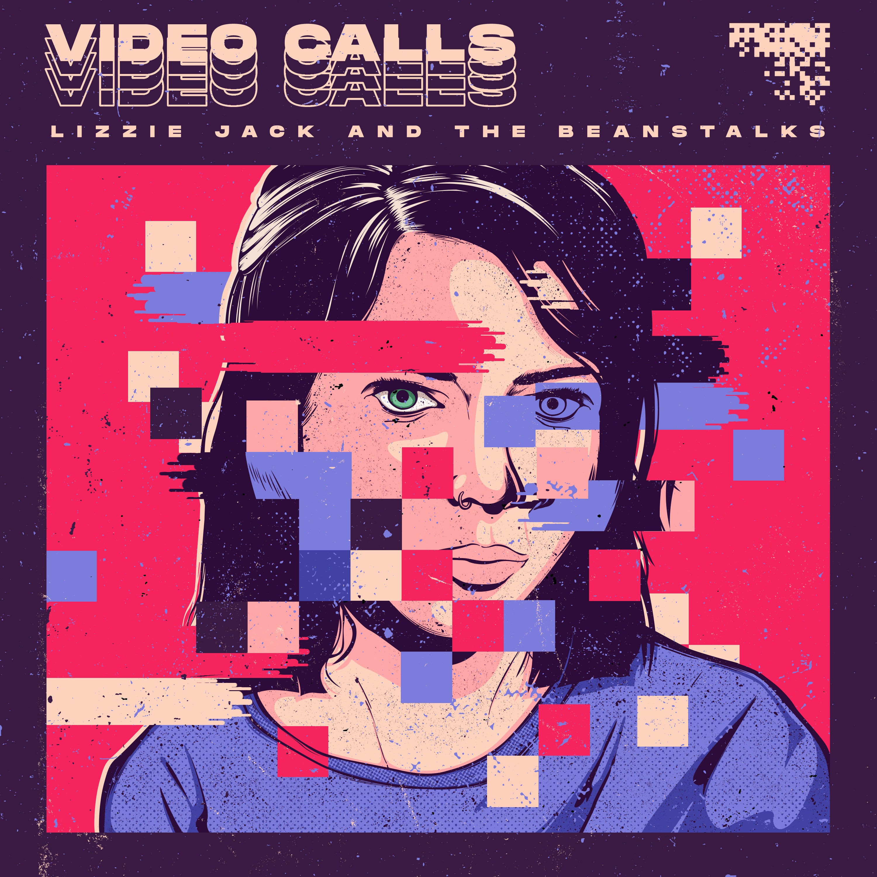 Album cover with a stylized portrait of a person and text 'Video Calls' and 'Lizzie Jack and the Beanstalks'.